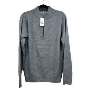 H2H Mens Knit Sweater Quarter Zip Mock‎ Neck Ribbed Side Panels Gray Size M